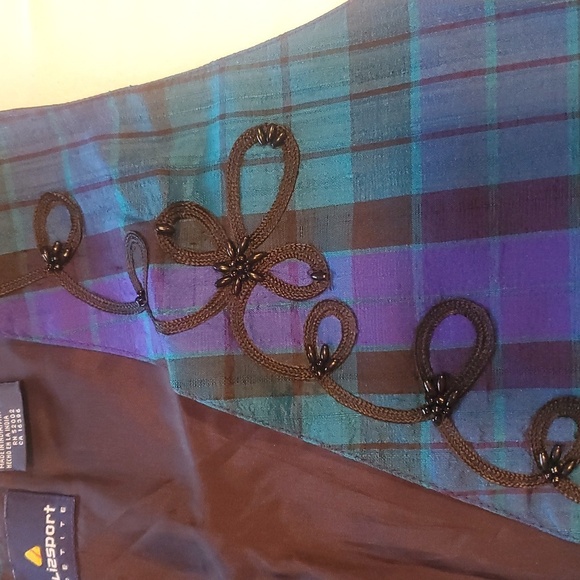 Vintage Liz Claiborne Sport Blue Plaid 100% Silk Embellishe Sz MP Vest Waistcoat - Picture 12 of 12